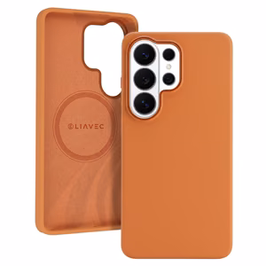 Liavec Silky maciņš ar metāla kameras rāmi priekš Samsung Galaxy S26 Ultra oranžs