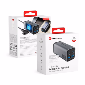 Настольное зарядное устройство Forcell F-Energy GaN III 2 x USB C + 2 x USB A QC4.0 PD 5A 100W VT-49 серое