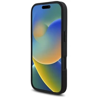 Karl Lagerfeld HC Graudainā PU viedtālruņa apvalks ar kartes slotu un metāla Elong iPhone 16 Pro - melns