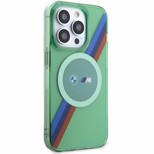 BMW M trīskrāsu svītras magnētiskais viedtālruņa apvalks iPhone 15 Pro - zaļš