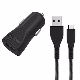 Energizer HardCase - USB-A 1A auto lādētājs + Micro USB kabelis (melns)