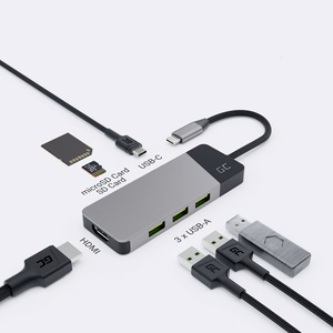 Green Cell USB-C centrmezgls GC Connect 7-in-1 (3x USB 3.1, HDMI 4K 60Hz, USB-C PD 85W, MicroSD/SD)