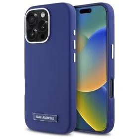 Karl Lagerfeld FW Metal Plate Magnētiskais viedtālruņa apvalks iPhone 16 Pro Max - zils