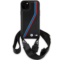 BMW M Edition oglekļa trīskrāsu līnijas un siksna viedtālruņa apvalks iPhone 15 Plus / 14 Plus - melns