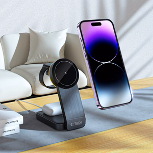 Tech-Protect QI15W-A28 MagSafe 3in1 indukcijas lādētājs ar statīvu viedtālrunim / Apple Watch / AirPods - melns