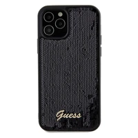 Guess Sequin Script Metal viedtālruņa apvalks iPhone 12/12 Pro - melns