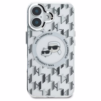 Karl Lagerfeld IML Monogram Karl & Choupette Head Magnētiskais viedtālruņa apvalks iPhone 16 - caurspīdīgs