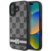 DKNY šachī raksts un drukātas svītras iPhone 16 apvalks melns