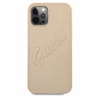 Guess GUHCP12MRSAVSLG iPhone 12/12 Pro 6.1 kietais apvalks viedtālrunim Saffiano Vintage Script zelta krāsas