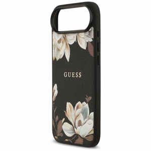 Guess Grained Flowers Classic Logo MagSafe viedtālruņa apvalks iPhone Air - melns