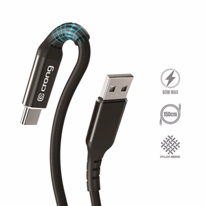 Crong Armor Link USB-A–USB-C kabelis, 1.5 m, 60 W / 3 A, melns