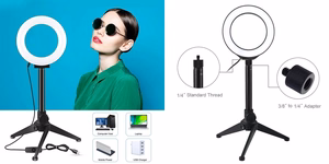 LED Ring Lamp 12cm ar Desktop Tripod Mount up to 21.8cm, USB