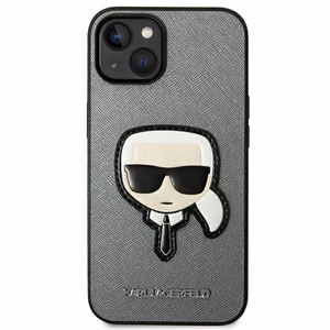 Karl Lagerfeld Saffiano Karl's Head Patch viedtālruņa apvalks iPhone 14 Plus - sudraba