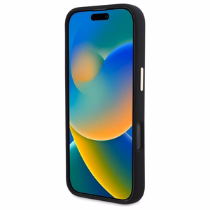 Guess silikona vāciņš ar metāla logotipu un metāla rāmi iPhone 16 Pro - melns