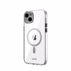 Moshi iGlaze vāciņš ierīcei iPhone 14 Plus, saderīgs ar MagSafe, caurspīdīgs ar “Meteorite Gray” krāsas detaļām