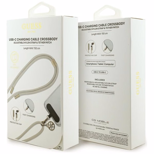 Guess CBDY 4G Charm USB-C / USB-C kabelis 150cm - smilškrāsas