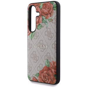 Guess ādas 4G ziedu raksta metāla klasiskais logotips magnētiskais viedtālruņa apvalks Samsung Galaxy S25 - rozā