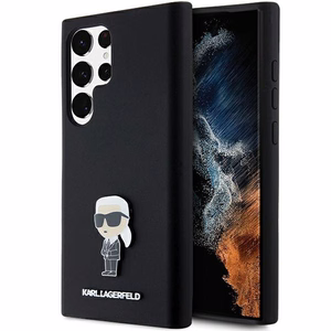 Karl Lagerfeld silikona Ikonik metāla piespraude viedtālruņa apvalks Samsung Galaxy S23 Ultra - melns