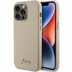 Guess Glitter Glossy Script Viedtālruņa apvalks iPhone 15 Pro Max - zelts