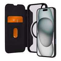 Puro Book Mag MagSafe ādas viedtālruņa apvalks ar vāciņu un karšu nodalījumu iPhone 16 Plus - melns