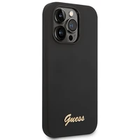 Guess GUHCP14XSLSMK iPhone 14 Pro Max 6.7" melns cietais silikona viedtālruņa apvalks Vintage Gold Logo