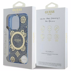 Guess GUHMP16XH4PYEEB iPhone 16 Pro Max 6.9" zils/zils cietais apvalks IML Peony On 4G Background Magnētiskais