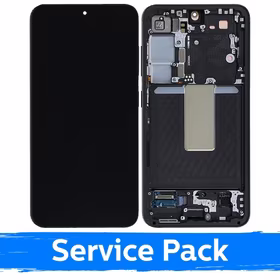 LCD Displejs Saderīgs ar Samsung S911 S23 Ar Frame / Phantom Melns (Graphite) / (Service Pack)