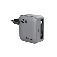 FORCELL F-ENERGY GaN III VT-R5 ceļojumu lādētājs ar izvelkamu kabeli Type C un Type C uzlādes portu PD QC4.0 3A 45W pelēks
