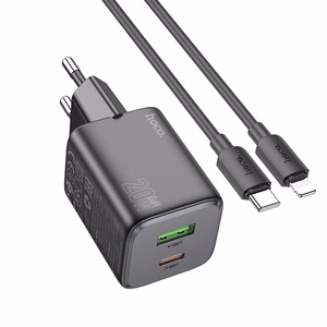 Зарядное устройство для телефона USB A + USB C QC PD 3A 20W + кабель USB C to Lightning N41 чёрное