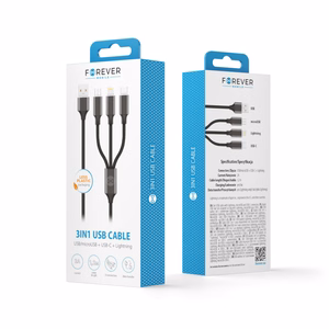 Forever 3in1 kabelis USB - Lightning + USB-C + microUSB 1,2 m 2A melns