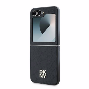 DKNY Viedtālruņa apvalks Samsung Galaxy Z Flip6 ar atkārtojošu Stack Logo dizainu – melns