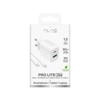 Puro PROLITE 30W USB-A / USB-C sienas lādētājs + USB-C - USB-C kabelis 1.2m - balts