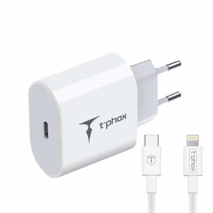 WALL CHARGER T-PHOX ISPEED 20W USB-C/LIGHTNING CABLE WHITE