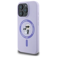 Viedtālruņa apvalks Karl Lagerfeld Silikona Karl&Choupette Heads Ring MagSafe iPhone 16 Pro - violets