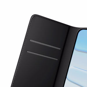 Puro Wallet Stand case for iPhone 17 made of eco-leather, with a flap, wallet and stand function - black