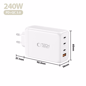 Tech-Protect NC240W-GaN 4 portu 240 W sienas lādētājs - balts