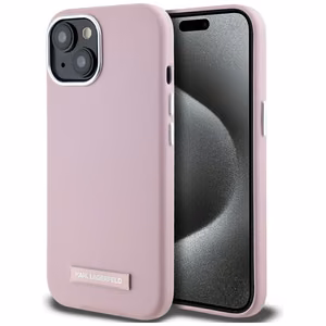Karl Lagerfeld FW Metal Plate Magnētiskais iPhone 15 viedtālruņa apvalks - rozā