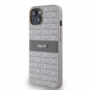 DKNY ādas mono svītra un metāla logotips viedtālruņa apvalks iPhone 15/14/13 - bēšs
