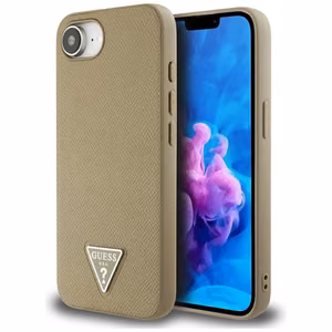 Guess Grained Triangle MagSafe viedtālruņa apvalks iPhone 16e - brūna