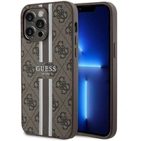 Guess 4G Printed Stripes Magnētiskais viedtālruņa apvalks iPhone 15 Pro Max - brūns