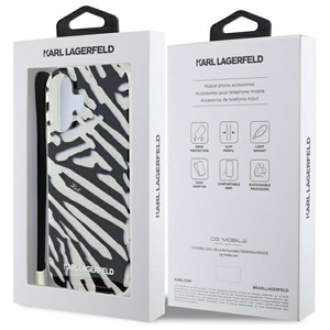 Karl Lagerfeld IML Zebra Raksts un Aukla iPhone 16 Viedtālruņa Apvalks - Melns