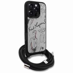 Karl Lagerfeld Crossbody Grained Pattern & Logo Case for iPhone 16 Pro - Gray