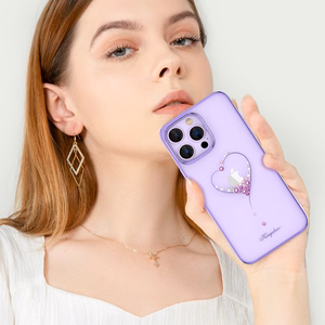 Kingxbar Wish Series silikonais viedtālruņa apvalks iPhone 14 Plus ar Swarovski kristāliem violeta krāsā