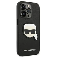 Karl Lagerfeld Saffiano Karl's Head Patch viedtālruņa apvalks iPhone 14 Pro - melns