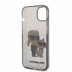 Karl Lagerfeld mirdzošs Karl&Choupette viedtālruņa apvalks iPhone 14 Plus - melns