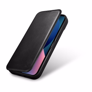 iCarer CE Oil Wax Premium ādas folio viedtālruņa apvalks iPhone 14 Plus Magnētiskais atveramais apvalks ar MagSafe Melns (AKI14220707-BK)