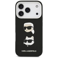 Karl Lagerfeld FW Graudains Karl & Choupette galvas piespraudes un logotips iPhone 17 Pro apvalks - melns