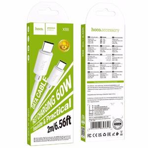 Кабель USB C - USB C Hoco 3A 60W 2 м X88 белый