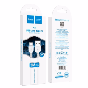 Kabelis USB A uz USB C Hoco 2,4A 3 m X20 balts