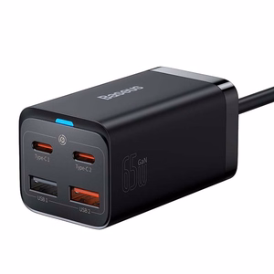 Ātrais lādētājs Baseus GaN3 Pro, 2x USB-C, 2x USB, 65W (melns)